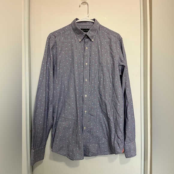 Massimo Dutti Other - Massimo Dutti Shirt Mens Medium Blue‎ Houndstooth Button Up Cotton
